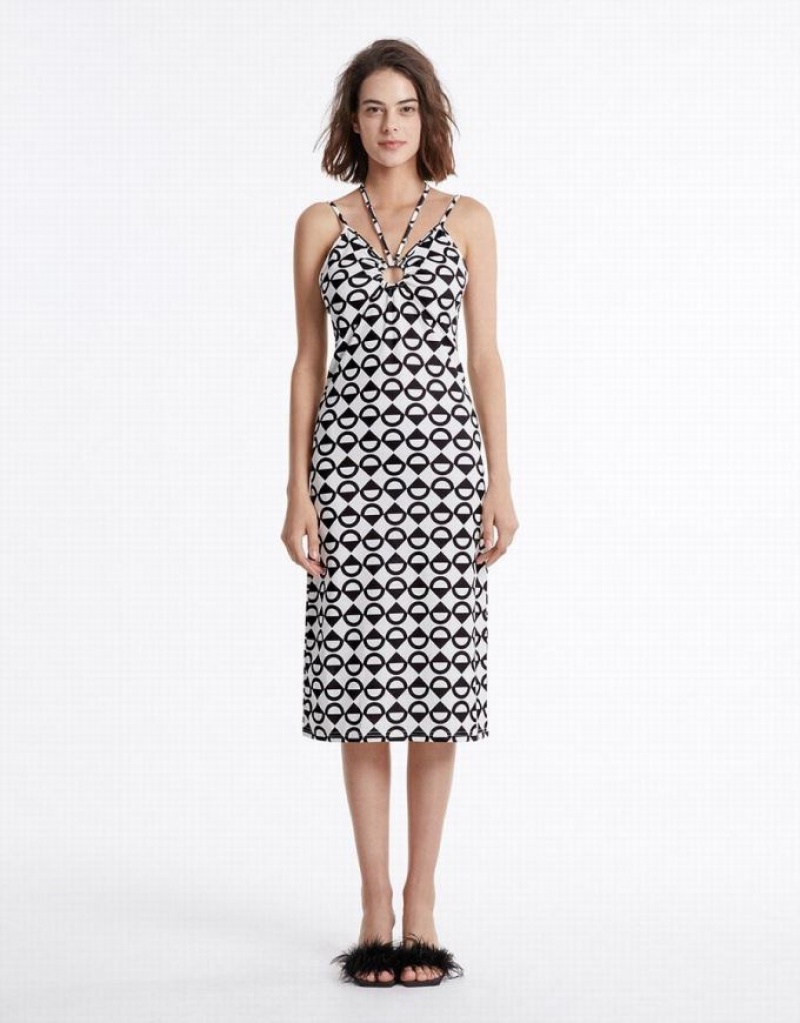 Urban Revivo Geometric Print Midi Women's Midi Dress White | TWILESK-67