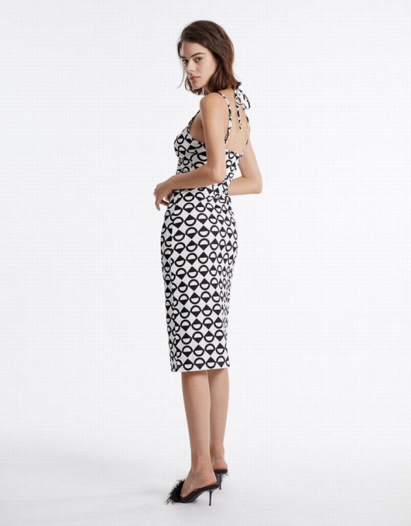 Urban Revivo Geometric Print Midi Women's Midi Dress White | TWILESK-67