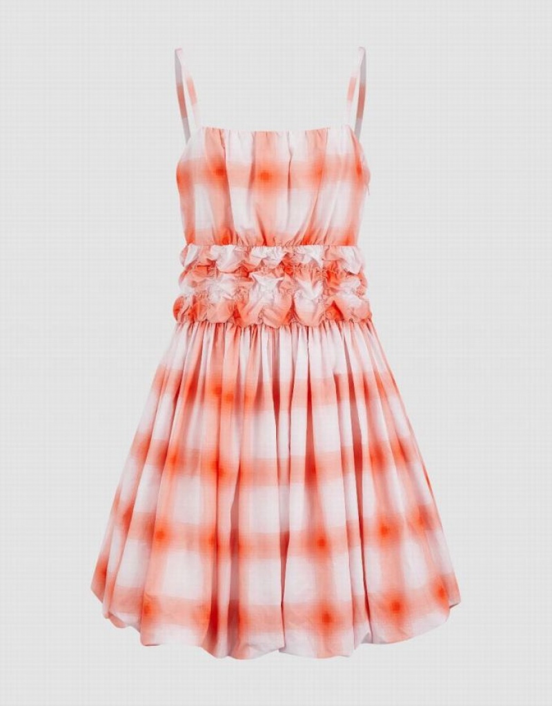 Urban Revivo Gingham A-Line Cami Women\'s Dress Orange | GRHYEBM-79