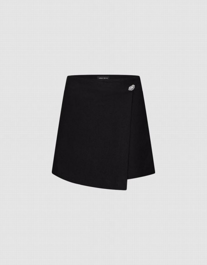 Urban Revivo Glamor Regular Skort Women\'s Shorts Black | WBGMJXO-54