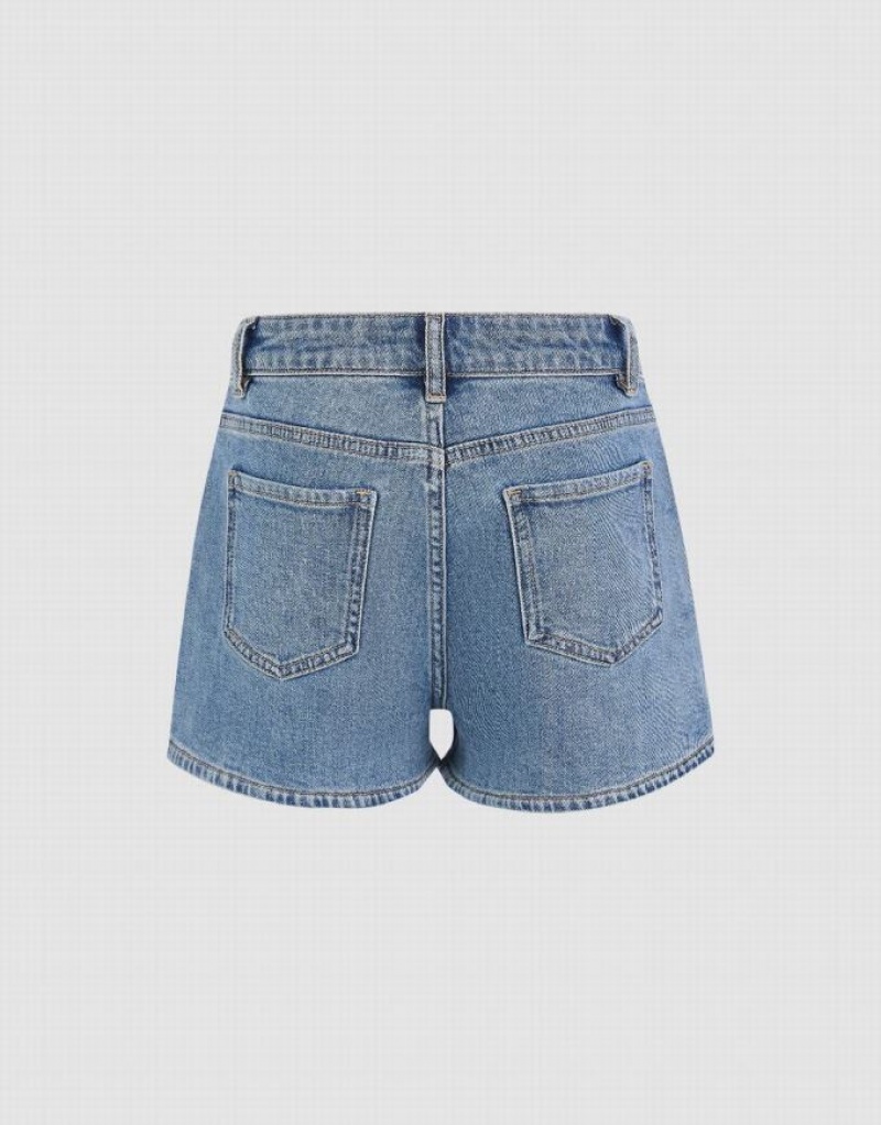 Urban Revivo Glamor Women's Denim Shorts Blue | HFBVLZN-65