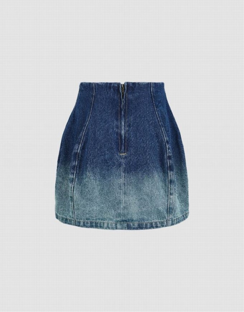 Urban Revivo Gradient Mini A-Line Women's Denim Skirt Blue | CWSIXZT-70