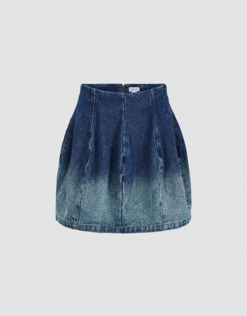 Urban Revivo Gradient Mini A-Line Women\'s Denim Skirt Blue | CWSIXZT-70