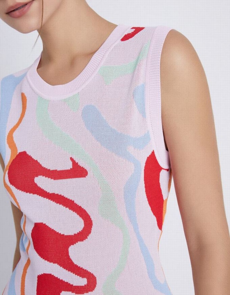 Urban Revivo Graffiti Sleeveless Women's Knitted Dress Multicolor | LPYGVHR-80