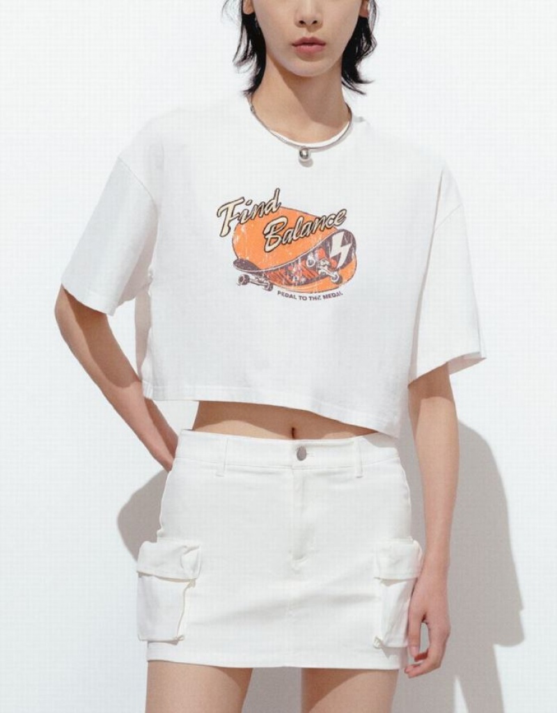 Urban Revivo Graphic Loose Women's T-Shirts White | JYCBHQF-74