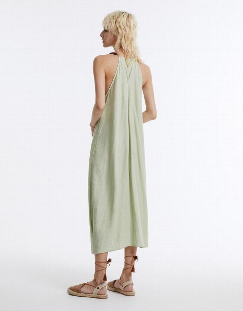 Urban Revivo Halter Midi Women's Midi Dress Green | QJIMPFZ-46