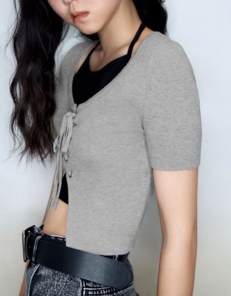 Urban Revivo Halter Neck 2 In 1 Knitted Women's Cardigan Grey | OERWMBX-84