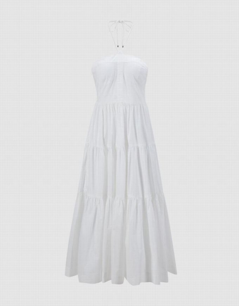 Urban Revivo Halter Tiered Midi Women's Midi Dress White | NQVYLMH-42