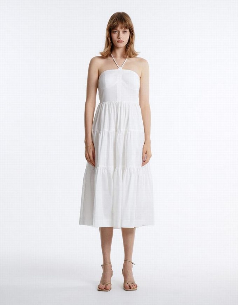 Urban Revivo Halter Tiered Midi Women's Midi Dress White | NQVYLMH-42