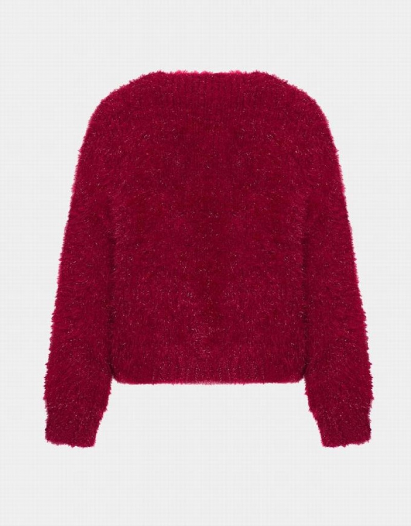 Urban Revivo Heart Button Fluffy Women's Cardigan Red | GTIHKFU-97