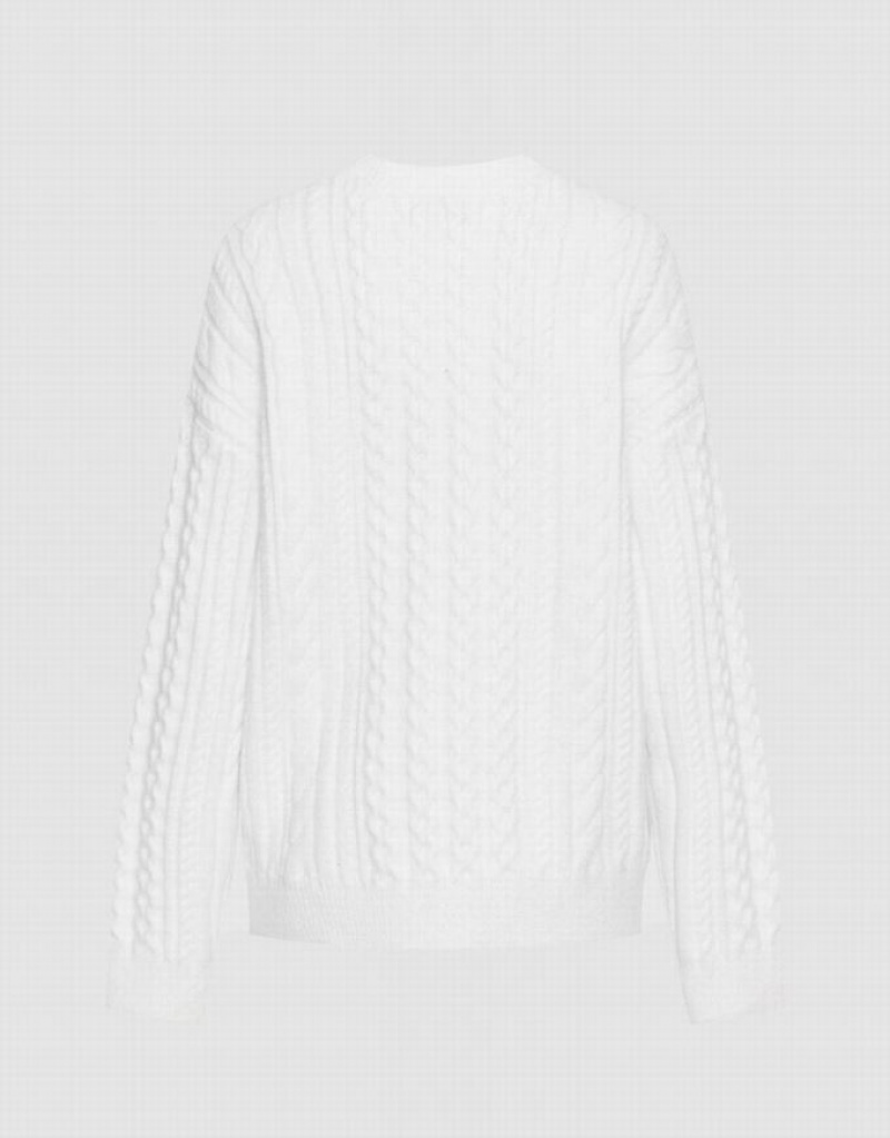 Urban Revivo Heart Cable Knit Women's Sweaters White | RTCPZFB-29