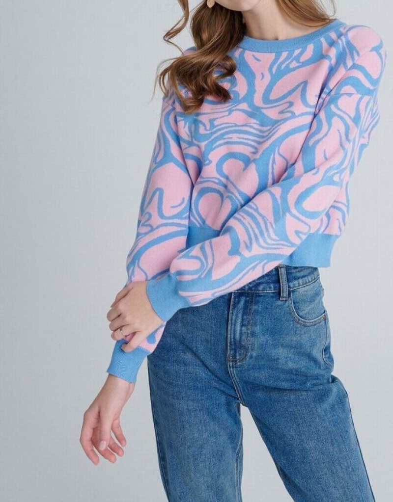 Urban Revivo Heart Pattern Jacquard Women's Sweaters Pink / Blue | FXSPDJE-49