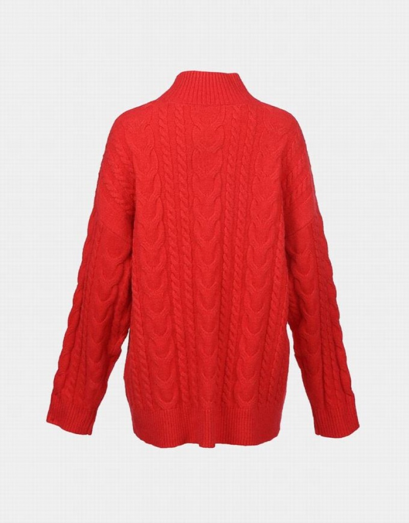 Urban Revivo High Neck Cable Knit Holiday Women's Sweaters Red | GNVLIBT-58