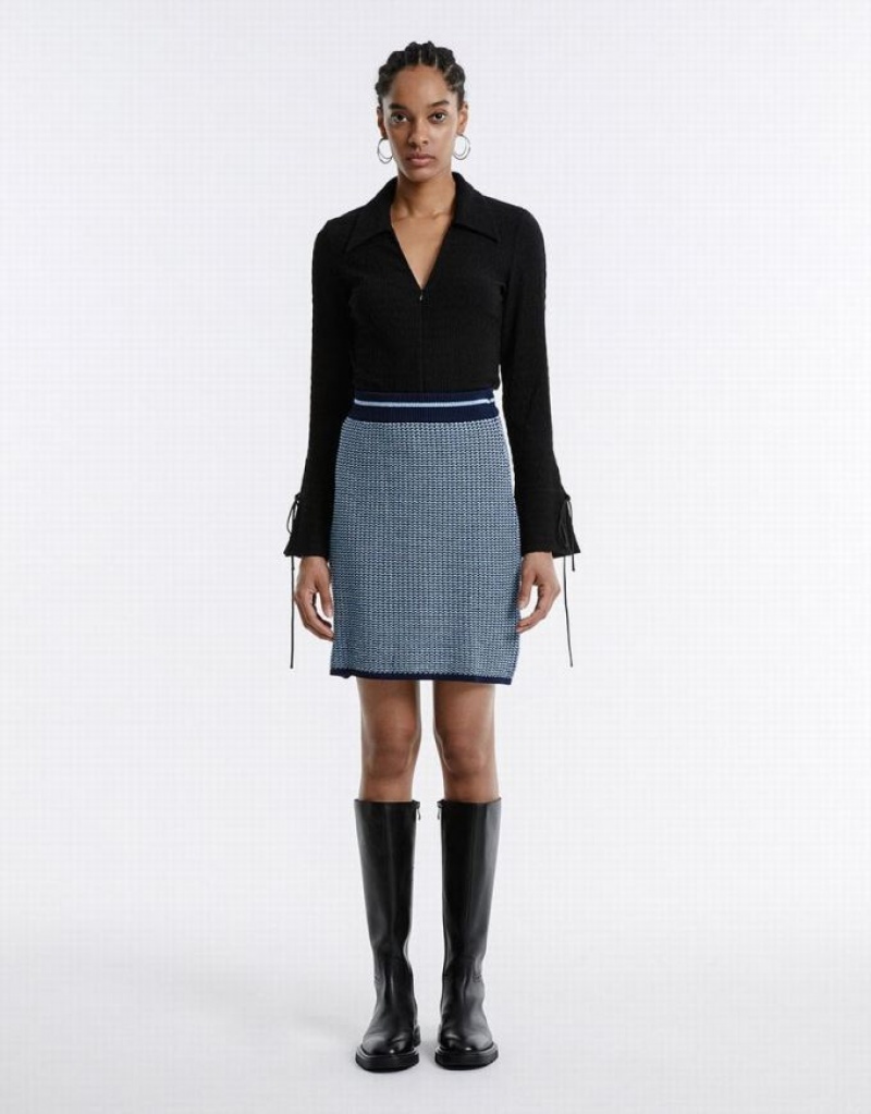 Urban Revivo High Waist Knitted Women's Skirts Blue | HZQWVST-12