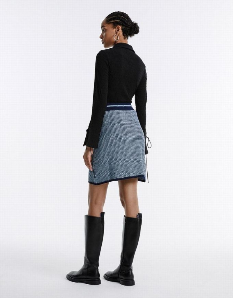 Urban Revivo High Waist Knitted Women's Skirts Blue | HZQWVST-12