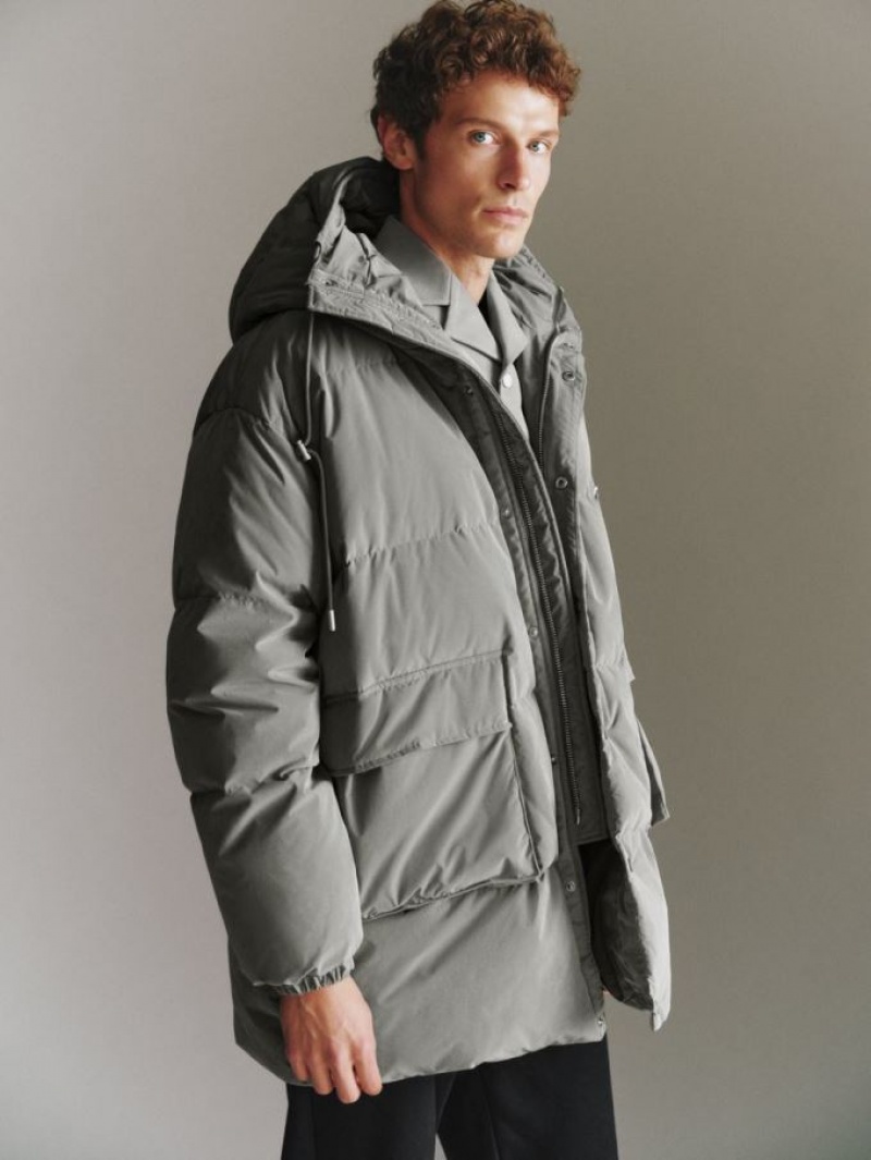 Urban Revivo Hooded A-Line Men's Down Jackets Grey | USBGDOV-74