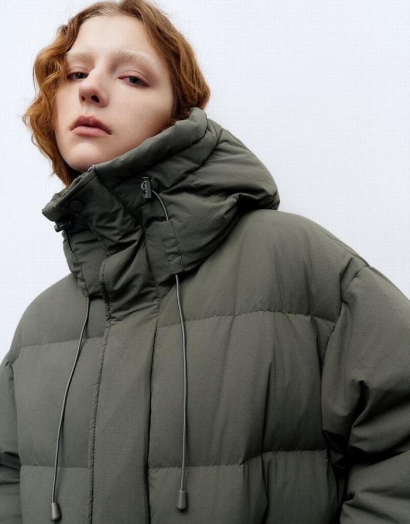 Urban Revivo Hooded A-Line Women's Puffer Jacket Green | IWRXENO-93