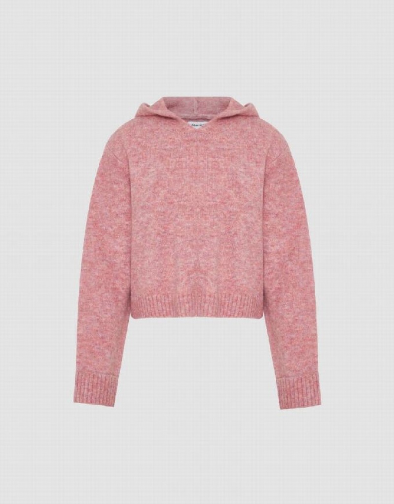 Urban Revivo Hooded Loose Knitted Women's Cardigan Pink | IVTFMGZ-78