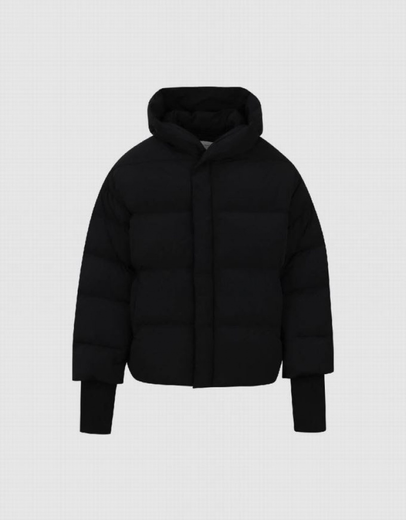 Urban Revivo Hooded Loose Men's Puffer Jacket Black | YRFQOJB-09