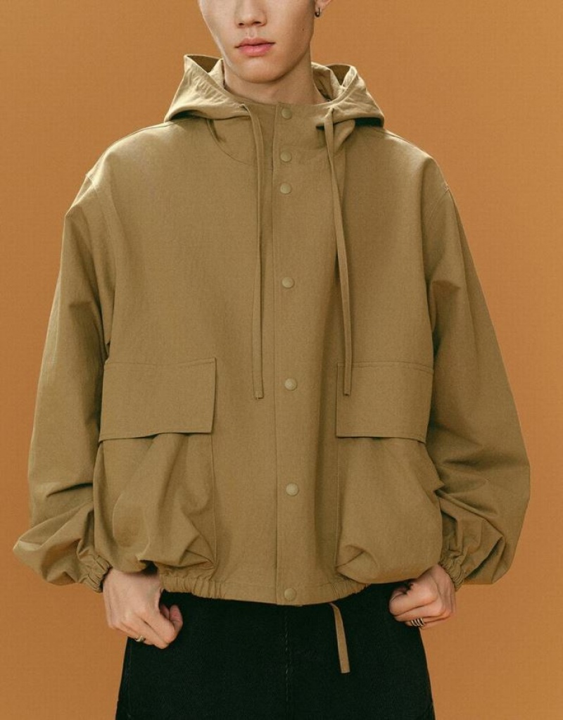 Urban Revivo Hooded Oversized Men's Jacket Khaki | BIPCFYE-85