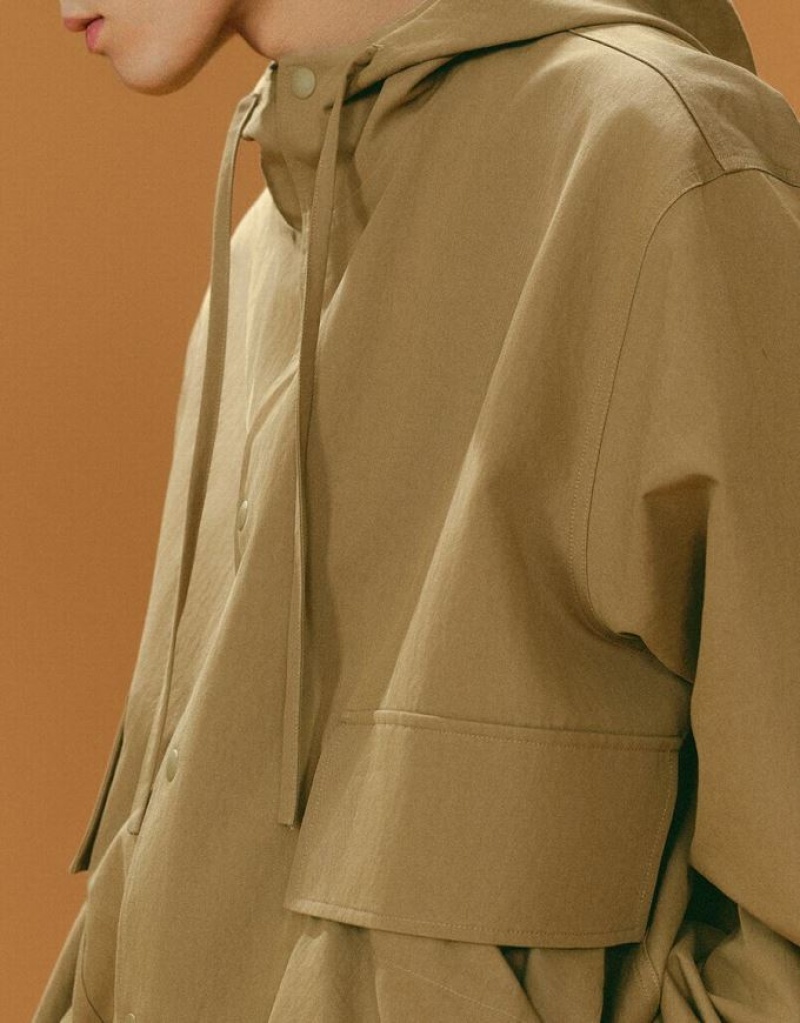 Urban Revivo Hooded Oversized Men's Jacket Khaki | BIPCFYE-85