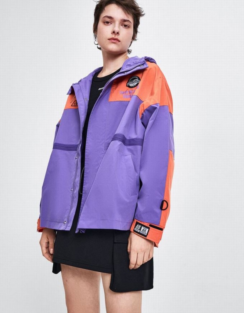 Urban Revivo Hooded Oversized Women's Jacket Purple | FIBLKWC-61