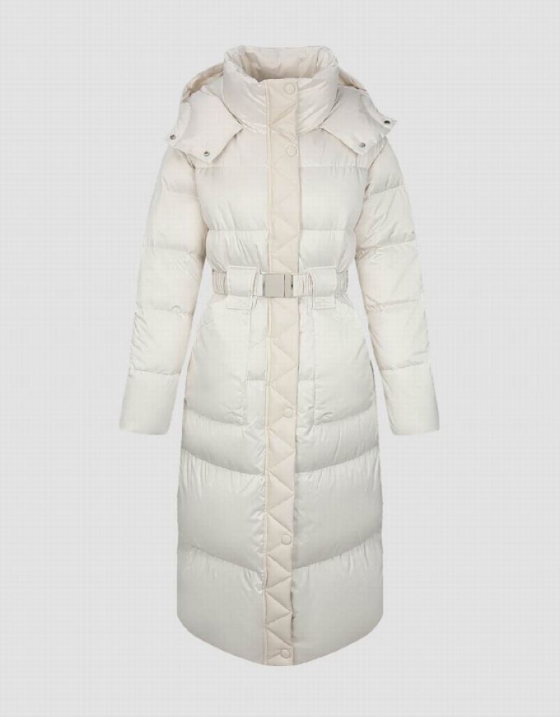 Urban Revivo Hooded Skater With Belt Women's Down Jackets White | QOTAFNU-82