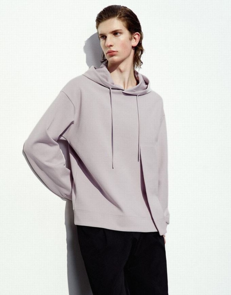 Urban Revivo Hooded Straight Men's Sweatshirts Purple | FWYOXIR-91