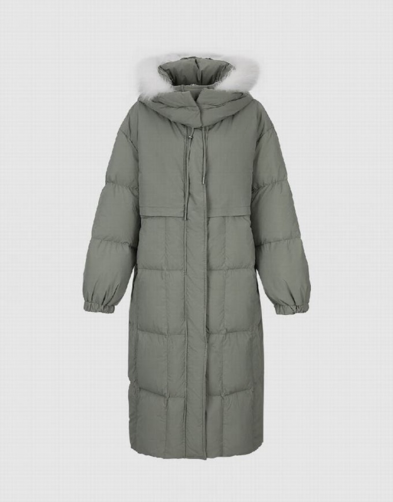 Urban Revivo Hooded Straight Women's Down Jackets Green | FXGDWSE-78