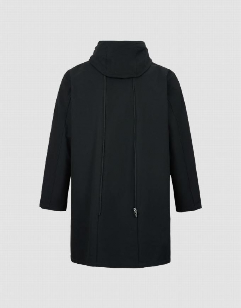 Urban Revivo Hooded Trench Men's Trench Coat Black | SIFPUMW-80