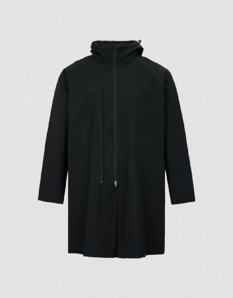 Urban Revivo Hooded Trench Men's Trench Coat Black | SIFPUMW-80