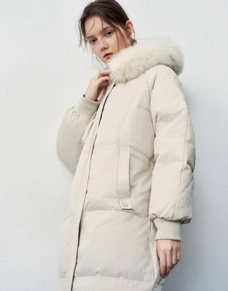 Urban Revivo Hooded With Furry Collar Women's Down Jackets White | RNTYPDX-06