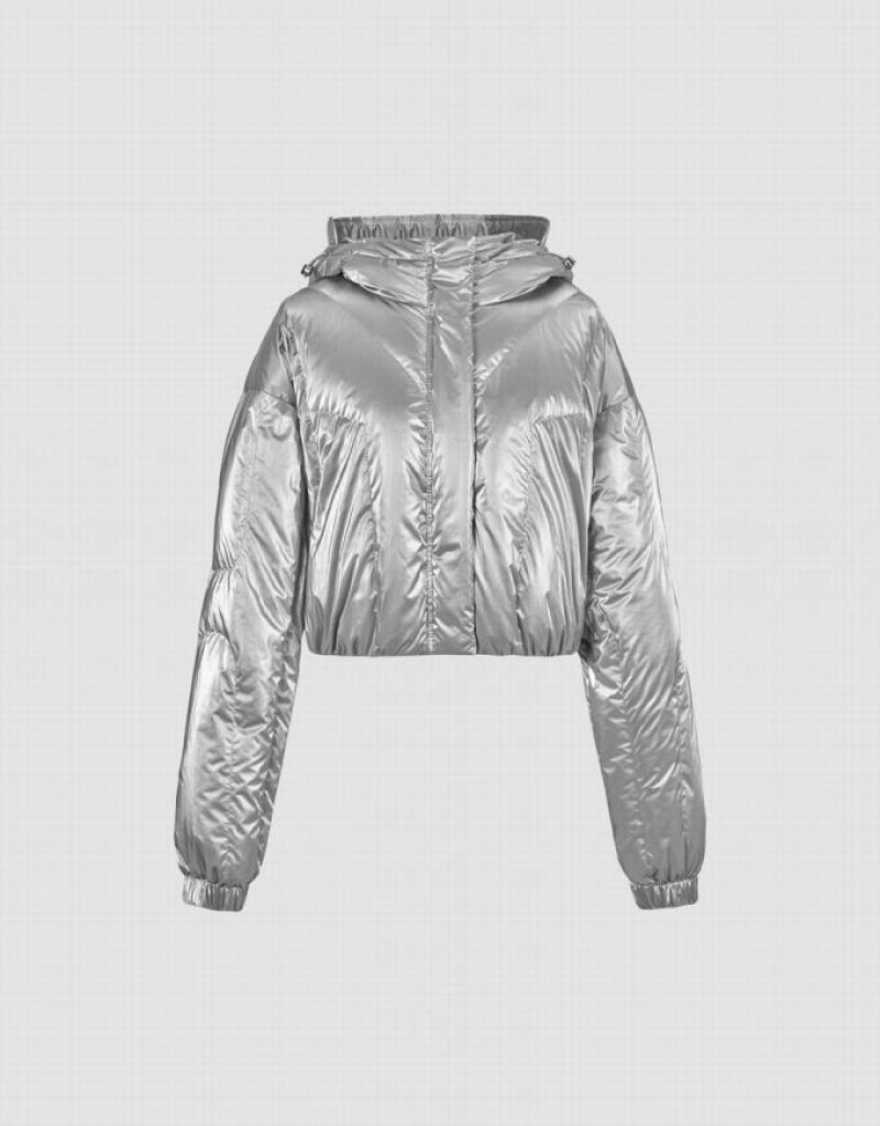 Urban Revivo Hooded Women's Puffer Jacket Light Grey | VQLXRPJ-53