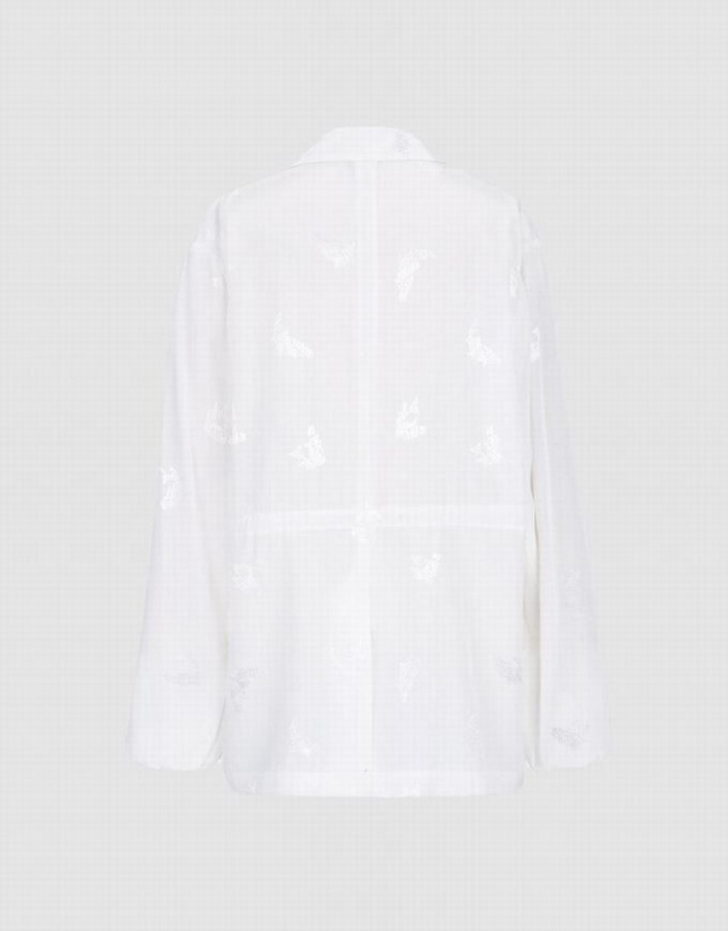 Urban Revivo Horse Jacquard Single Breasted Women's Blazers White | WCOPJAR-29