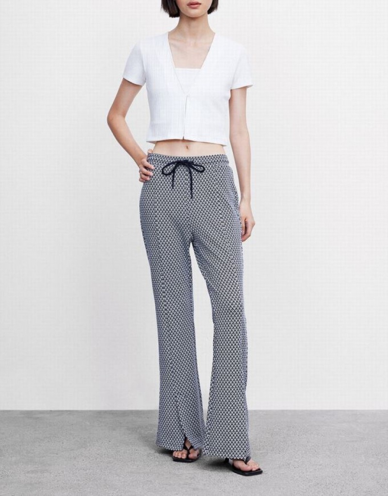 Urban Revivo Houndstooth Flare Women's Pants Grey | WNTDYAU-23