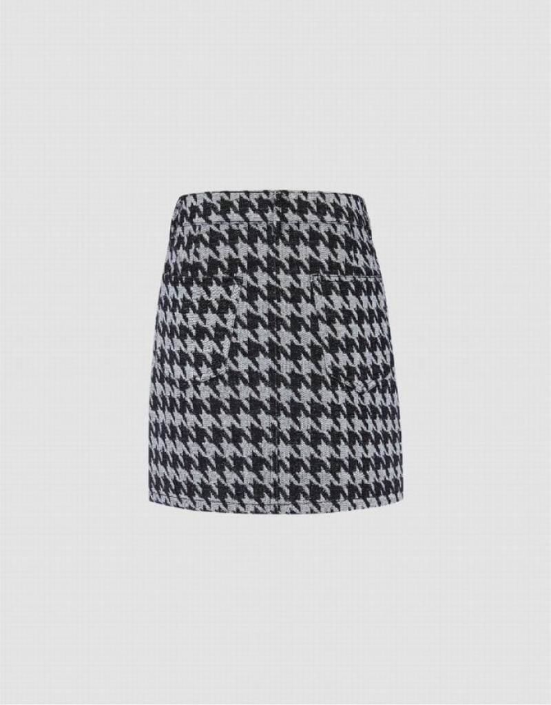 Urban Revivo Houndstooth Mini A-Line Women's Denim Skirt Grey | VDGTHLU-84