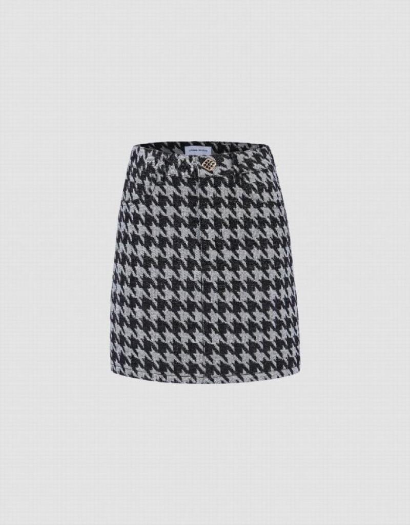 Urban Revivo Houndstooth Mini A-Line Women\'s Denim Skirt Grey | VDGTHLU-84