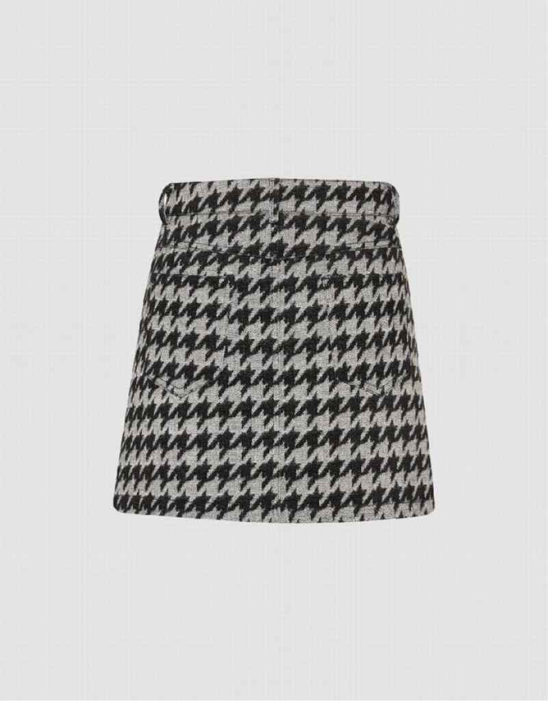 Urban Revivo Houndstooth Mini Women's Denim Skirt Black | LJNYABO-95