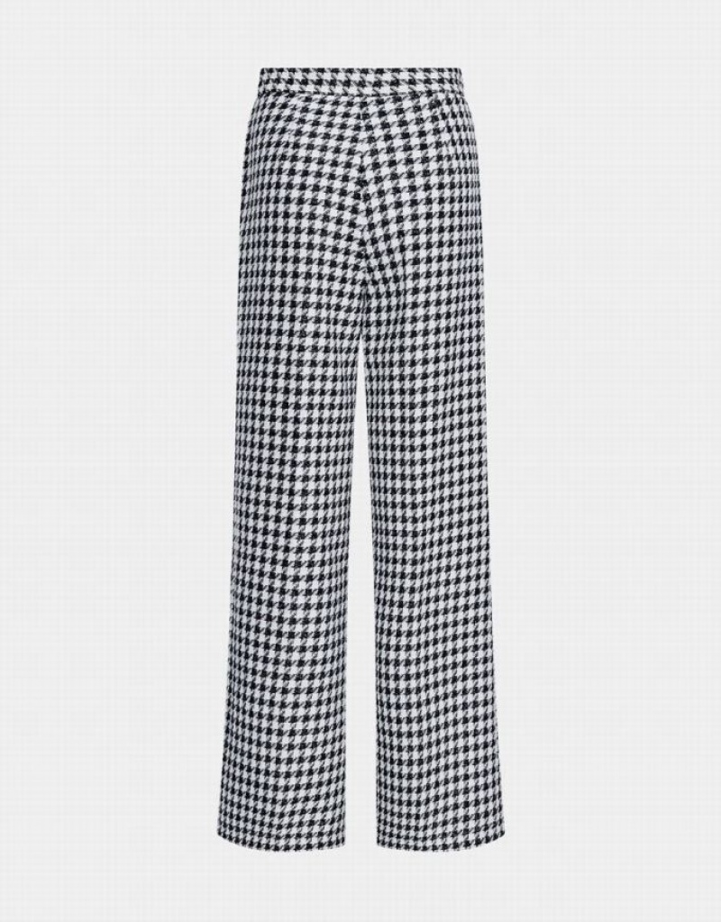 Urban Revivo Houndstooth Pattern Wide Leg Women's Pants White | AZJGROY-10