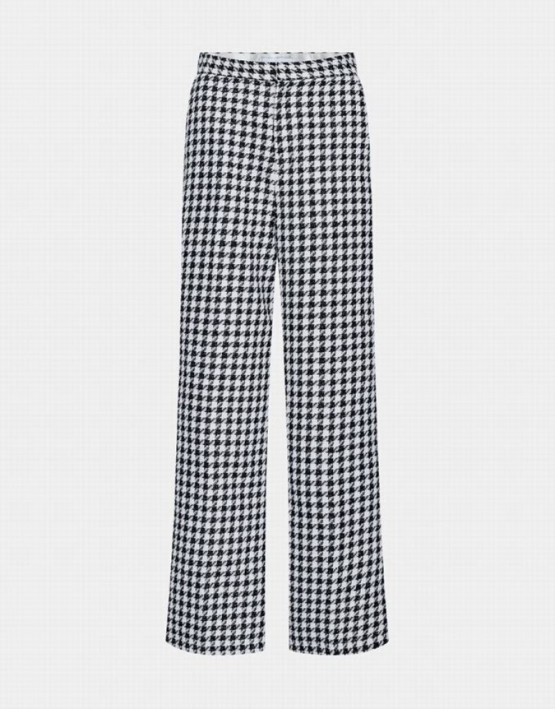 Urban Revivo Houndstooth Pattern Wide Leg Women\'s Pants White | AZJGROY-10