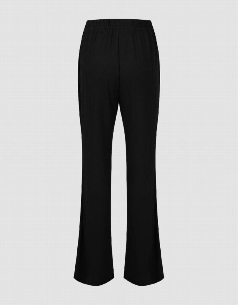 Urban Revivo Knitted Flare Women's Pants Black | LHEWVXP-04