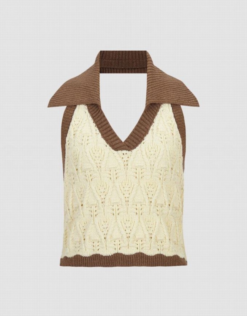 Urban Revivo Knitted Lapel Women's Cardigan Beige | TIELGXP-28