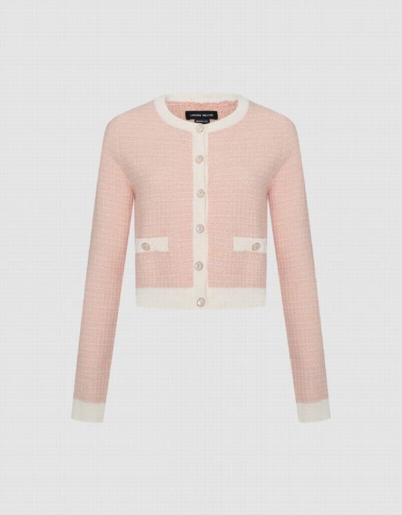 Urban Revivo Knitted With Faux Pearl Buttons Women's Cardigan Pink | IJCDVEN-10