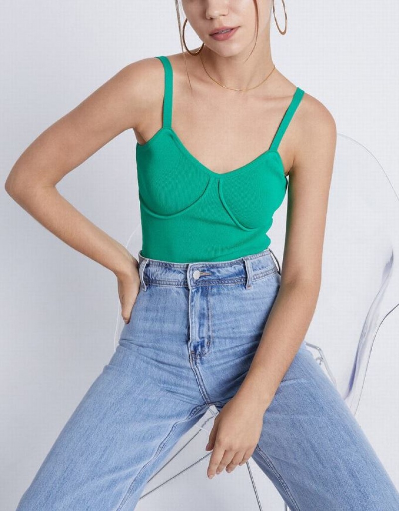 Urban Revivo Knitted Women's Camisole Green | VUEBIOC-21