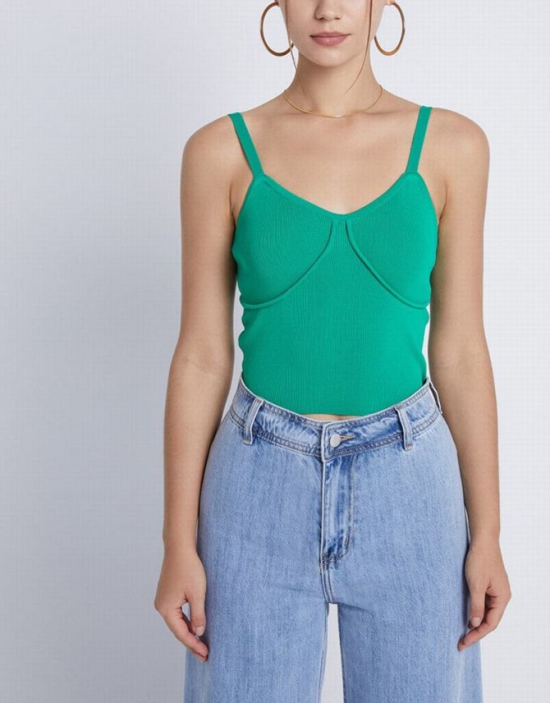 Urban Revivo Knitted Women's Camisole Green | VUEBIOC-21