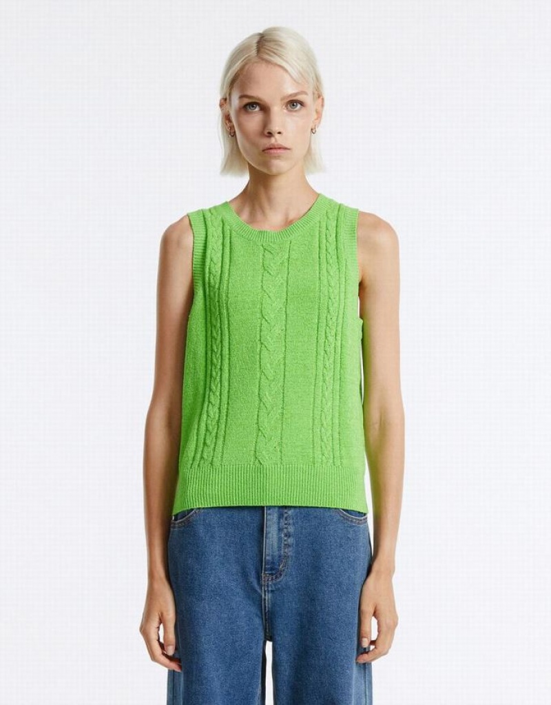 Urban Revivo Knitted Women's Tank Top Green | ZURSKFH-45