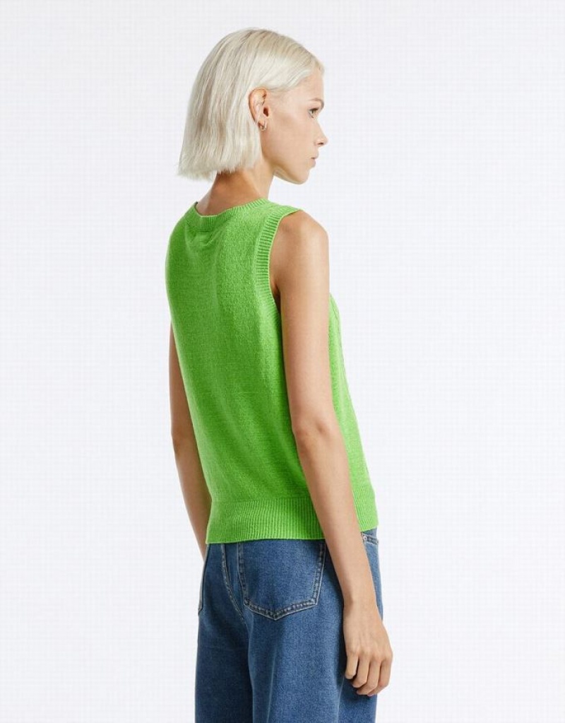 Urban Revivo Knitted Women's Tank Top Green | ZURSKFH-45