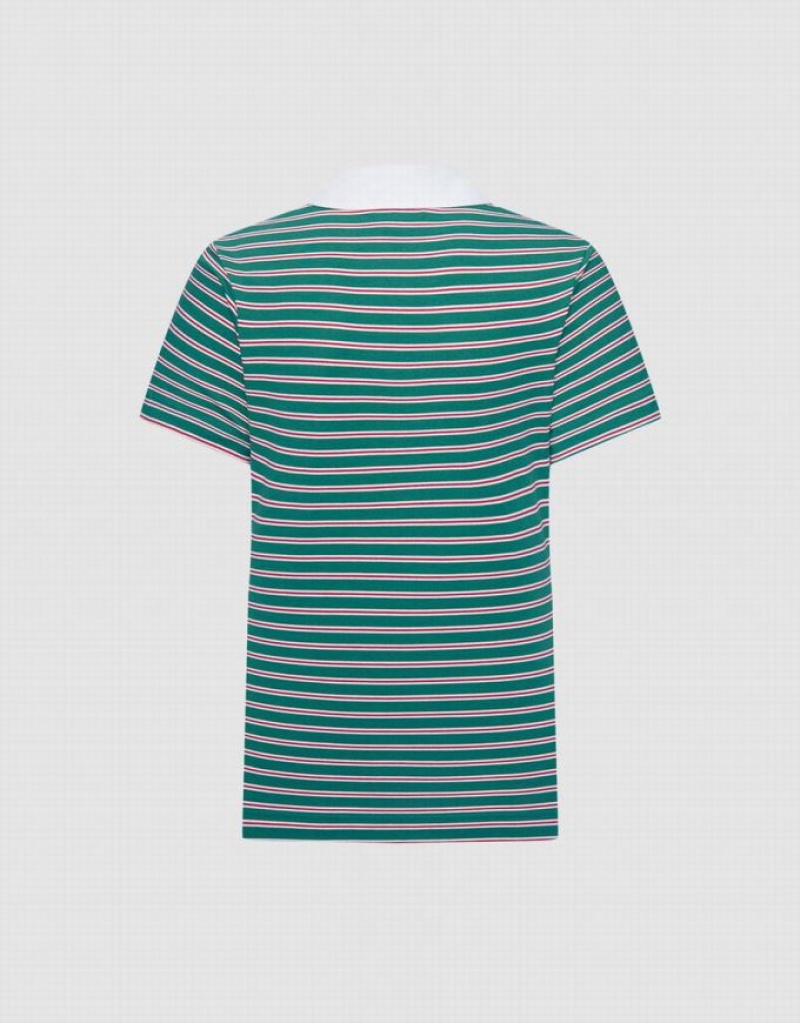 Urban Revivo Knotted Detail Striped Women's Polo Shirts Green | FUWCZNO-30