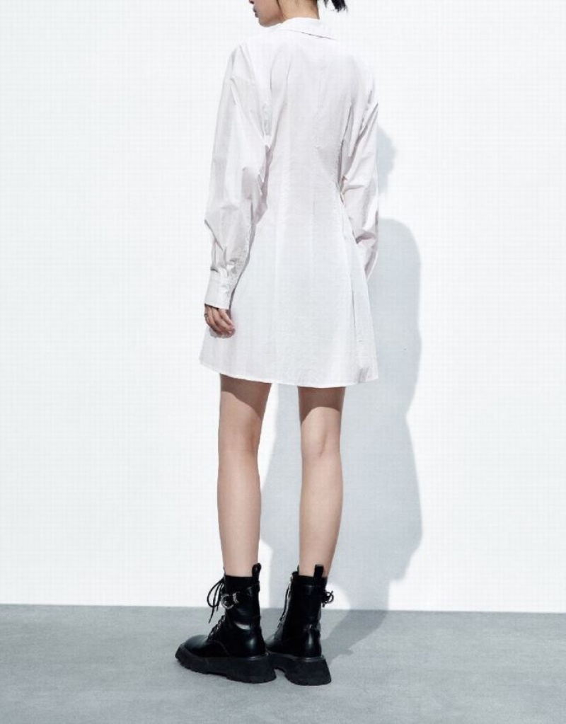 Urban Revivo Lace Up Side Skater Women's Shirt Dress White | PXLFJQB-14