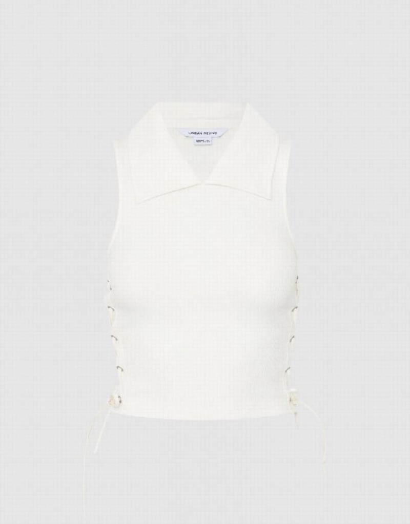 Urban Revivo Lace Up Side Women's Tank Top White | CEFJGZS-71